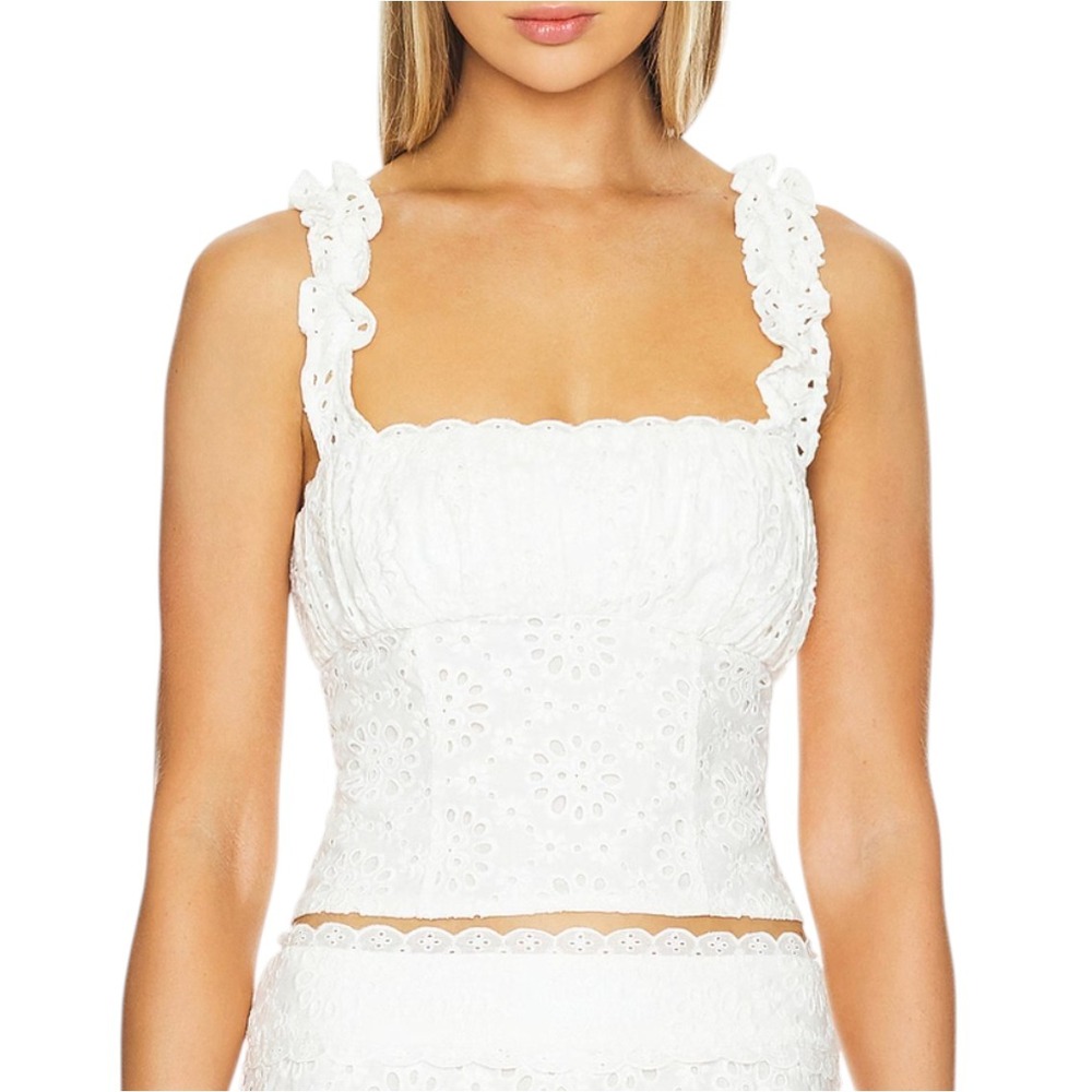 Tularosa Eyelet Crop Top Bohemian Ruffle Cotton Blouse Medium Sold by‎ Revolve